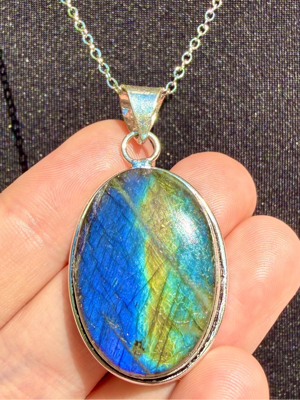 *Video* Rare Flashy Labradorite Necklace 925 Silver Stamped Pendant Green Blue